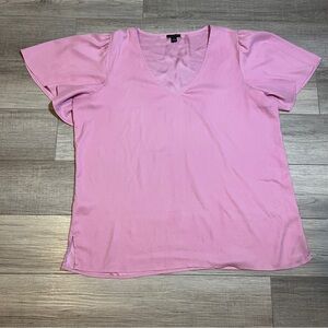 Ann Taylor Women’s Size L Blush Pink V-Neck Blouse Office Casual Short Sleeve